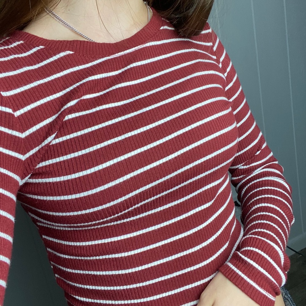 bodycon red and white maroon long sleeve top
